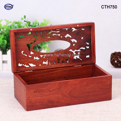 Hộp giấy ăn gỗ Hương, Long Phụng sum vầy (CTH750) loại to hàng đẹp - Mang lại tài lộc cho gia chủ
