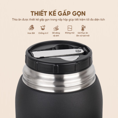 Hộp cơm giữ nhiệt Lebenlang LBL3038, dung tích 700ml, chất liệu inox 304, kèm muỗng - hàng chính hãng