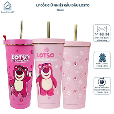 Ly Giữ Nhiệt Lotso Inox 304 Cao Cấp 750ml Kèm Ống Hút, Ly Giữ Nhiệt Gấu Dâu Hoạt Hình Dễ Thương Giữ Nhiệt 8-12h - Tặng Kèm Túi Đựng - HÀng Chính Hãng MINIIN