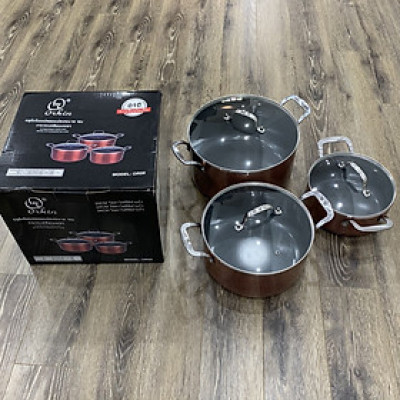 Bộ nồi từ nhập khẩu Thái Lan Orkin OR09 3 chiếc 20, 24, 28cm, thân nhôm đúc, phủ chống dính nano, hàng chính hãng