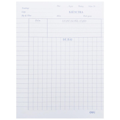 Giấy Kiểm Tra - 4 Ôly Vuông Ngang 2 mm - 205 x 155 mm - 100gsm - Deli CN605 (20 Tờ Kép)