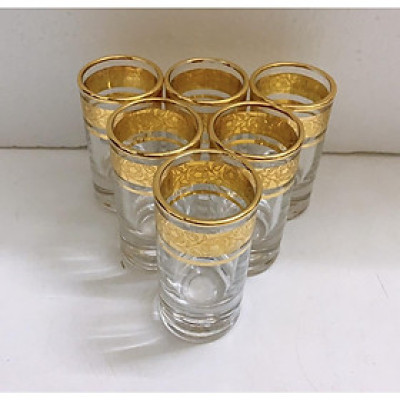 BỘ 6 LY THỦY TINH UỐNG RƯỢU KHẢM VÀNG, BẠC CAO CẤP
