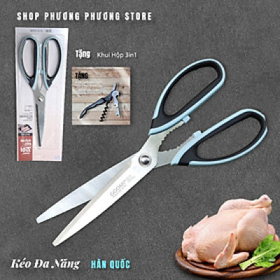 Kéo HÀN QUỐC Kéo Cắt Thịt Cắt Rau Quả Đa Năng ( Tặng Khui Hộp 3 in 1 )