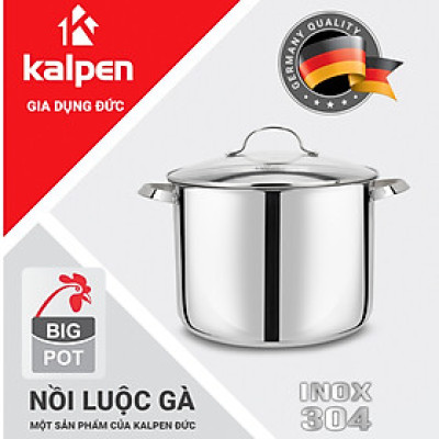 Nồi luộc gà inox 304 cao cấp 5 đáy Kalpen Lermat dung tích 12L/15L, bảo hành 5 năm chuẩn Đức