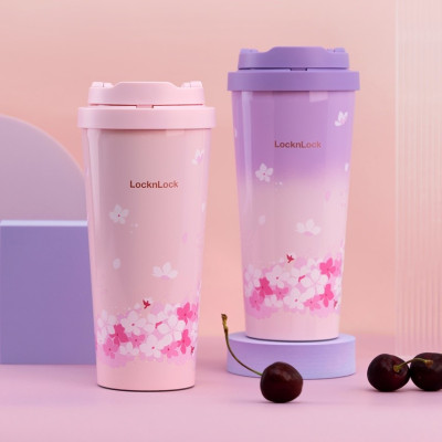 Ly giữ nhiệt LocknLock 550ml màu anh đào hồng LHC3249PIKPB - Hàng chính hãng, mở nắp một chạm, chất liệu thép không gỉ miệng ly rộng - JoyMall