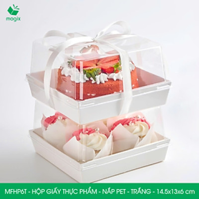 MFHP6T - 14.5x13x6 cm - 25 hộp giấy nắp PET trắng đựng thực phẩm, thức ăn mang đi