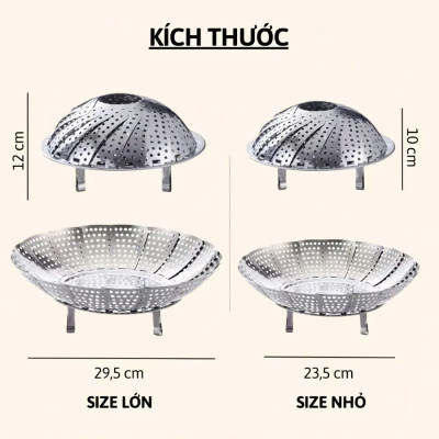 Khay hấp Xửng hấp Vỉ hấp inox kiêm khay đựng trái cây xòe có 3 chân gấp gọn tiện lợi