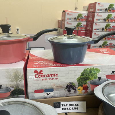 QUÁNH 18CM NỒI ECORAMIC ĐÁY TỪ CÓ TAY CẦM HÀN QUỐC SIZE 18CM