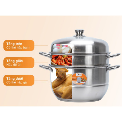 Bộ nồi hấp inox cao cấp đáy từ 3 tầng vung kính - thương hiệu Hare -  lỗi 1 đổi 1