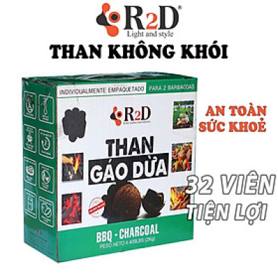 Than nướng không khói làm từ Gáo dừa chính hãng R2D hộp 2Kg an toàn cho người dùng