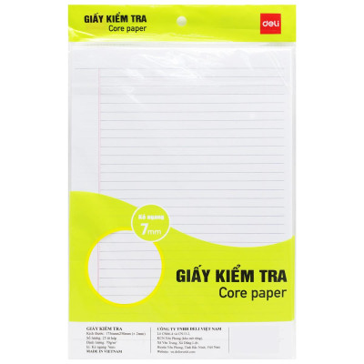 Giấy Kiểm Tra - Kẻ Ngang 7mm - 175 x 250 mm - 70gsm - Deli CN602 (25 Tờ Kép)