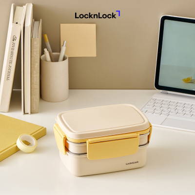 Hộp Cơm Inox 2 Tầng LocknLock LCB500 1.6L, Hàng Chính Hãng, Chia Ngăn, Thép Không Gỉ