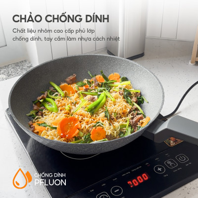Chảo nhôm chống dính Lebenlang LBL2513, size 28 sâu lòng, tay cầm nhựa, dùng cho các loại bếp - hàng chính hãng