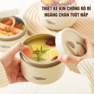 Hộp Cơm Giữ Nhiệt, Hộp Cơm 3 Tầng Kèm Túi Đựng Cơm, Tặng Đũa Và Thìa
