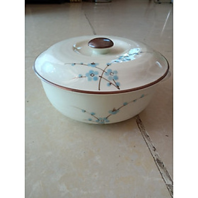 Âu đựng cơm canh vẽ hoa đào xanh số to gốm sứ Bát Tràng