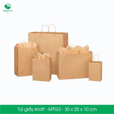MTG3 MTG3T - 30x20x10 cm - Combo 50 túi giấy Kraft Nhật cao cấp