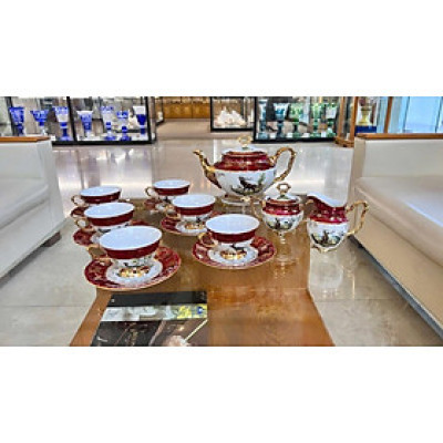 Bộ Trà Sứ Mạ Vàng Men Ngọc Trai Tiệp Khắc Cao Cấp Hàng chính hãng