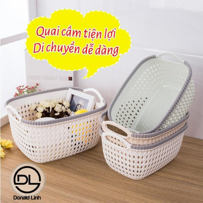 Rổ Nhựa Giả Đan Mây Có Quai Cầm Cỡ Nhỏ 