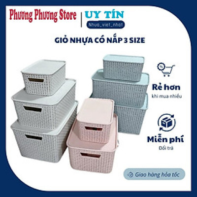 Combo 3 Rổ Nhựa Có Nắp Đậy Hàn Quốc Cao Cấp