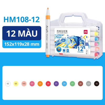 Hộp 12 Bút Lông Màu Acrylic Markers - Deli HM108-12
