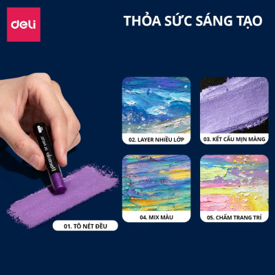 Bút Sáp Dầu Nhũ Cao Cấp Siêu Mịn Deli Màu Tươi An Toàn Cho Học Sinh Họa Sĩ Chuyên Nghiệp Sơn Dầu
