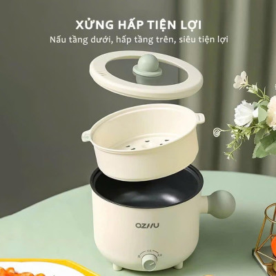 Nồi Lẩu Điện Mini Azhu 1.8L Đa Năng – 2 Nấc Nhiệt, Kèm Giá Hấp, Công Suất 600W