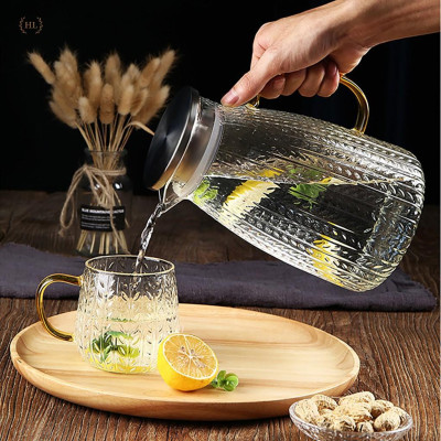 Bộ bình cốc vân lá liễu dập nổi | BỘ BÌNH CỐC THỦY TINH CHỊU NHIỆT BOROSILICATE SIÊU BỀN SIÊU NHẸ CAO CẤP KHÔNG Ố MÀU