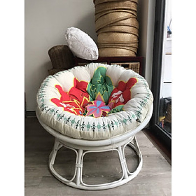 Ghế lười mây thật Tundo papasan cao cấp nệm hoa văn Indochine 1m