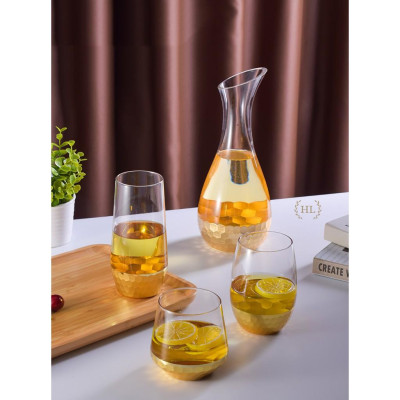 Bình Thủy Tinh Chịu Nhiệt Dáng DECANTER Nhúng Vàng 24K Phong Cách Vitange Họa Tiết Lục Giác Tổ Ong