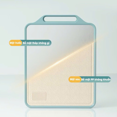 Thớt Inox 304 Kháng Khuẩn 2 Mặt, Mặt Sau Nhựa PP Kháng Khuẩn Có Tay Cầm - HÀNG CHÍNH HÃNG MINIIN