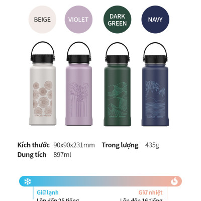 Bình giữ nhiệt LocknLock Riga Tumbler Vietnam Edition Xanh navy - Phú Quốc LHC4160NVY 897ml, Hàng chính hãng, có quai xách dễ dàng mang đi - JoyMall