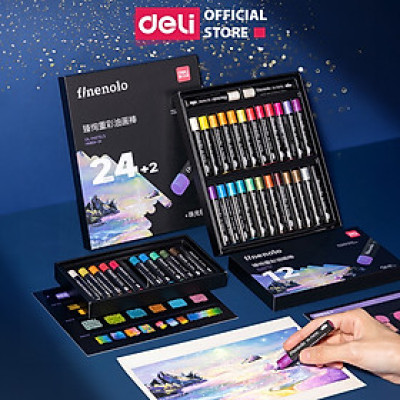 Bút Sáp Dầu Nhũ Cao Cấp Siêu Mịn Deli Màu Tươi An Toàn Cho Học Sinh Họa Sĩ Chuyên Nghiệp Sơn Dầu