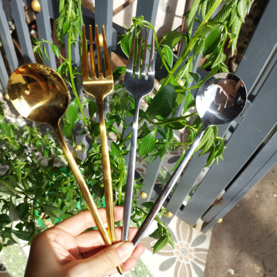 Nĩa thìa muỗng inox không gỉ dài dày rộng phù hợp ăn cơm, mì, bít tết tráng miệng sang trọng