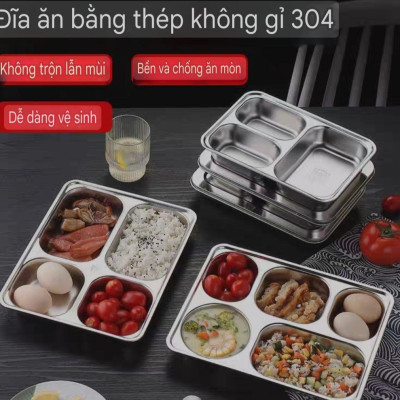 COMBO 5 BỘ KHAY CƠM INOX 5 NGĂN SÂU LÒNG INOX 304 ( TÙY CHỌN NẮP )