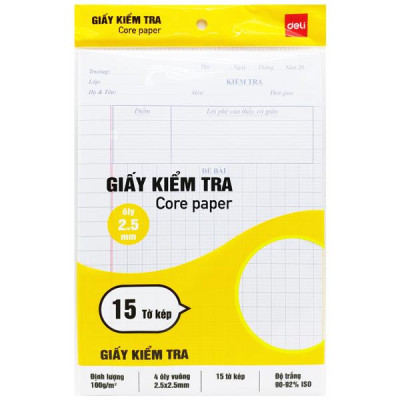 Giấy Kiểm Tra - 4 Ôly Vuông 2.5 mm - 170 x 240 mm - 100gsm - Deli CN601 (15 Tờ Kép)
