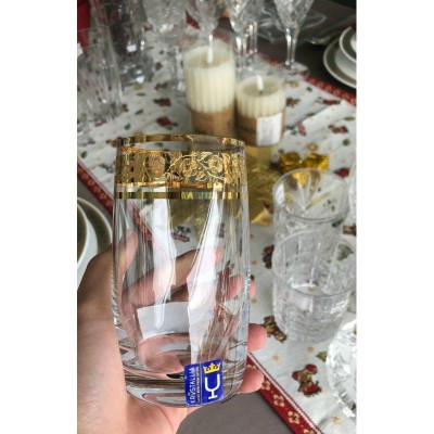 Cặp 2 ly pha lê mạ vàng 24k 380ml uống nước, bia, sinh tố Tiệp Khắc