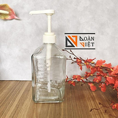 CHAI/ BÌNH ĐỰNG NƯỚC ĐƯỜNG, NƯỚC SỐT bằng thuỷ tinh kèm VÒI PUMD nhựa PP dày. Dt 1100ml - dụng cụ pha chế. Chuyên phục v