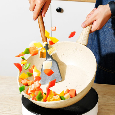 Chảo Chống Dính Bếp Từ Vân Đá Kiểu Nhật 20cm Đến 30cm, Chảo Chống Dính Đáy Từ Ceramic Cán Gỗ, Chảo Nhật