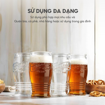 Bộ cốc uống bia thủy tinh Lebenlang LBL1222, bộ cốc 4 chiếc, 470ml/cốc, dễ dàng vệ sinh - hàng chính hãng