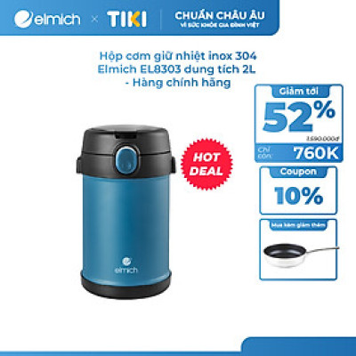 Hộp cơm giữ nhiệt inox 304 Elmich EL8303 dung tích 2L - Hàng chính hãng
