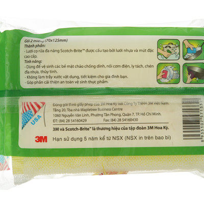 Gói 2 miếng cước lưới cọ rửa đa năng siêu bền không làm trầy xước Scotch-Brite 3M CR-LU