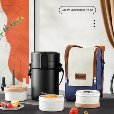 Hộp Cơm Giữ Nhiệt YADEL phong cách Nhật Bản, Inox 304 Chống Tràn Cách Nhiệt 6 Lớp, Chống Bỏng 2 Lớp, Giữ nhiệt lên tới 12h + Tặng đũa thìa inox - Hàng nhập khẩu