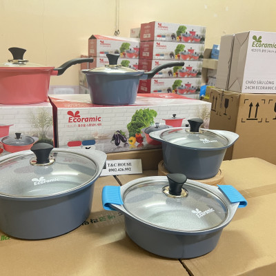 QUÁNH 18CM NỒI ECORAMIC ĐÁY TỪ CÓ TAY CẦM HÀN QUỐC SIZE 18CM