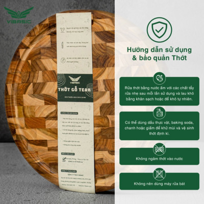 Thớt gỗ Teak Vibasic A80 phiên bản YÊU NƯỚC, thớt chặt ghép dựng block kích thước 320x38mm, khắc logo 80 năm 2/9