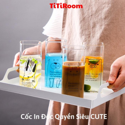 Ly thủy tinh vuông chịu nhiệt MILK TEA 400ml cao cấp sang chảnh phong cách Vintage dung uống sinh tố TiTi Room