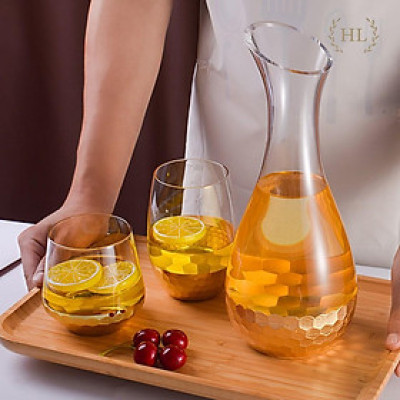 Bình Thủy Tinh Chịu Nhiệt Dáng DECANTER Nhúng Vàng 24K Phong Cách Vitange Họa Tiết Lục Giác Tổ Ong