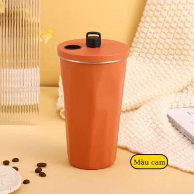 Cốc Giữ Nhiệt Cao Cấp Trơn 600ml, Ly Giữ Nhiệt Kèm Ống Hút Có Núm Đậy Kèm Túi Trong Suốt Tiện Lợi - HÀNG CHÍNH HÃNG MINIIN