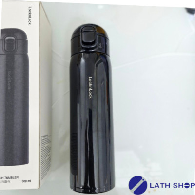 Bình Giữ Nhiệt Lock&Lock  Rouund One Touch Tumbler LHC3296 Màu Đen Mở Nắp 1 Chạm -500ml - Hàng Chính Hãng