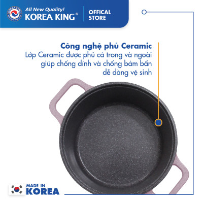 Nồi nấu Levante đáy từ Korea King KP-28LI(Nồi, nắp bằng nhôm đúc, phủ men chống dính Ceramic, Ø28cm)-Màu hồng