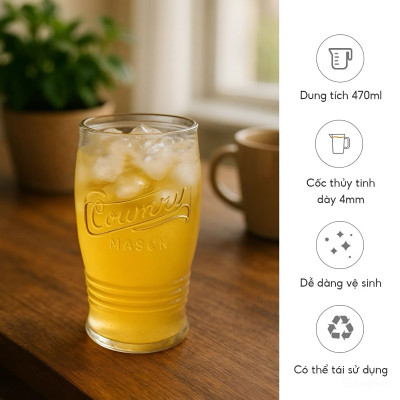 Bộ cốc uống bia thủy tinh Lebenlang LBL1222, bộ cốc 4 chiếc, 470ml/cốc, dễ dàng vệ sinh - hàng chính hãng